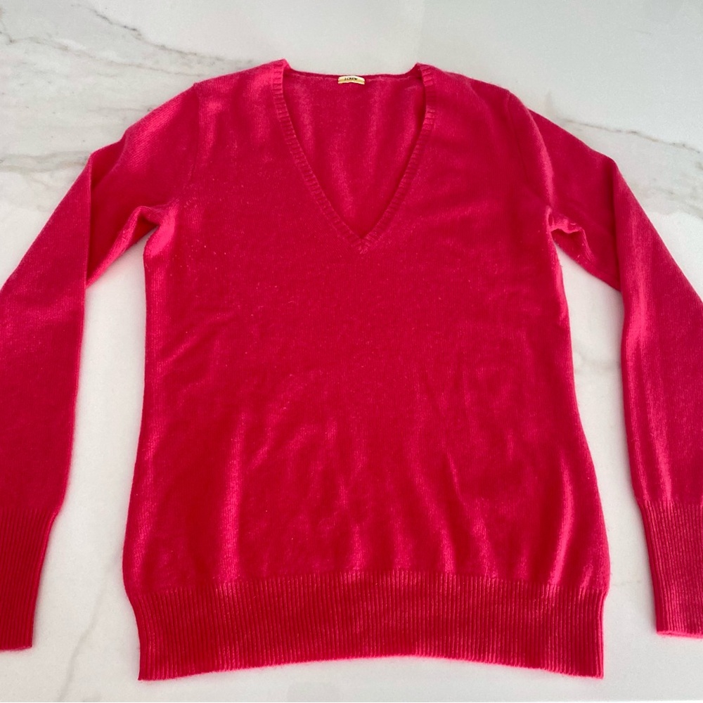 J crew hot pink v neck cashmere sweater